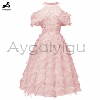 

Aygaiyigu Plus Size Women Feather Dress Large Big Size Ladies Evening Party Midi Dresses Butterfly Sleeve Cold Shoulder Clothing