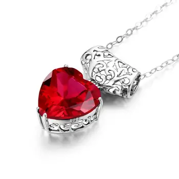 

100% Real Sterling Silver 925 Pendant Bohemia Red Heart Ruby Pendants Withou Necklace Jewelry For Women 2020 Luxury Brands Gifts
