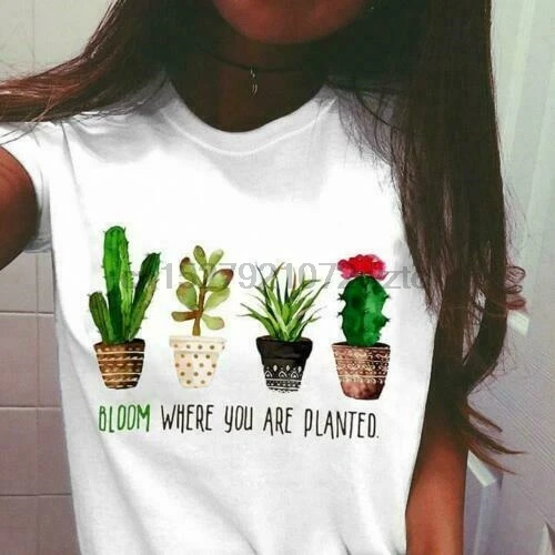 Суккулентные растения цветут где вы посажены дамы футболка белый хлопок S-3XL |