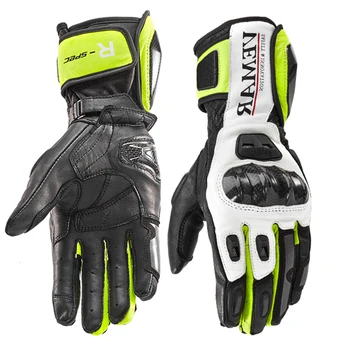 

Motorcycle Riding Genuine Leather Gloves Windproof Anti-fall Touch Screen Gloves Lengthen Carbon Fiber Shell Gloves - Green M