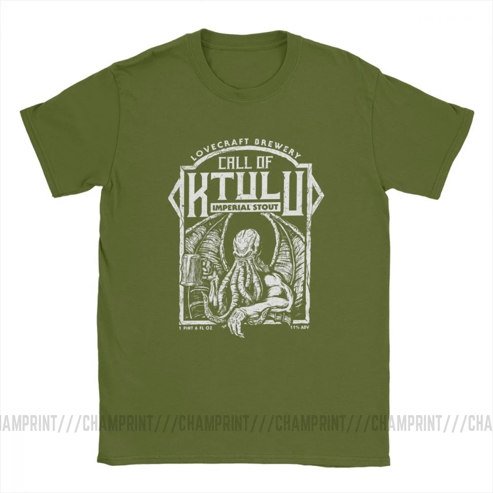 Call Of Cthulhu Ktulu, Мужская футболка, осьминог, пиво, смешная, чистый хлопок, короткий рукав, футболки, вырез лодочкой, футболки 4X 5X 6X, топы - Цвет: Армейский зеленый
