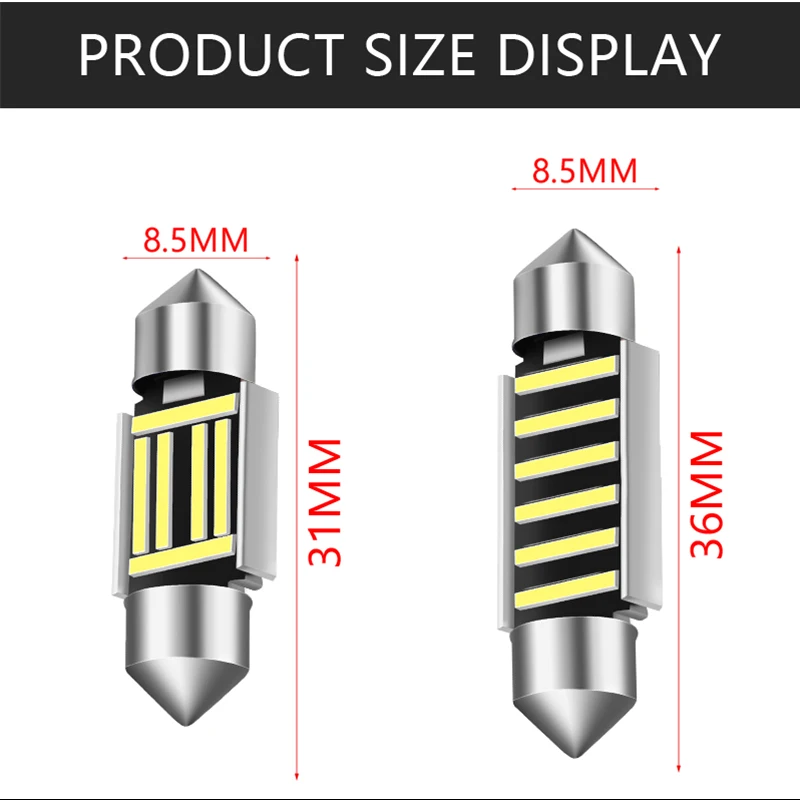 NEW 31mm 36mm 40mm 42mm Dome Light SMD 7020 LED CANBUS Car Interior Reading Bulb c5w License Plate Lamp No Error Car Accessories