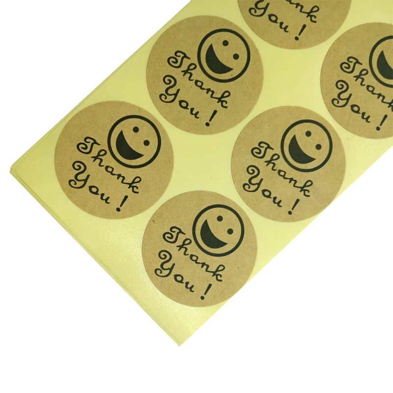 

100Pcs/pack Biscuit Bag Decoration Baking DIY Gift Round Thank You Smiley Cowhide Sealing Stickers