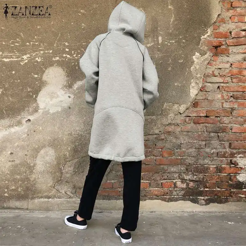 ZANZEA Для женщин кофты Осенняя Толстовка c капюшоном Повседневное свободные Harajuku с капюшоном теплые Sudadera Mujer верхняя одежда; куртки и пальто