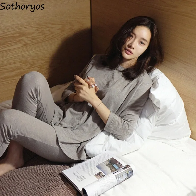 

Women Pajama Sets Solid Modal Soft Long Sleeve Homewear Female Slim Skinny Trousers Stretchy Breathable Simple Daily Leisure New