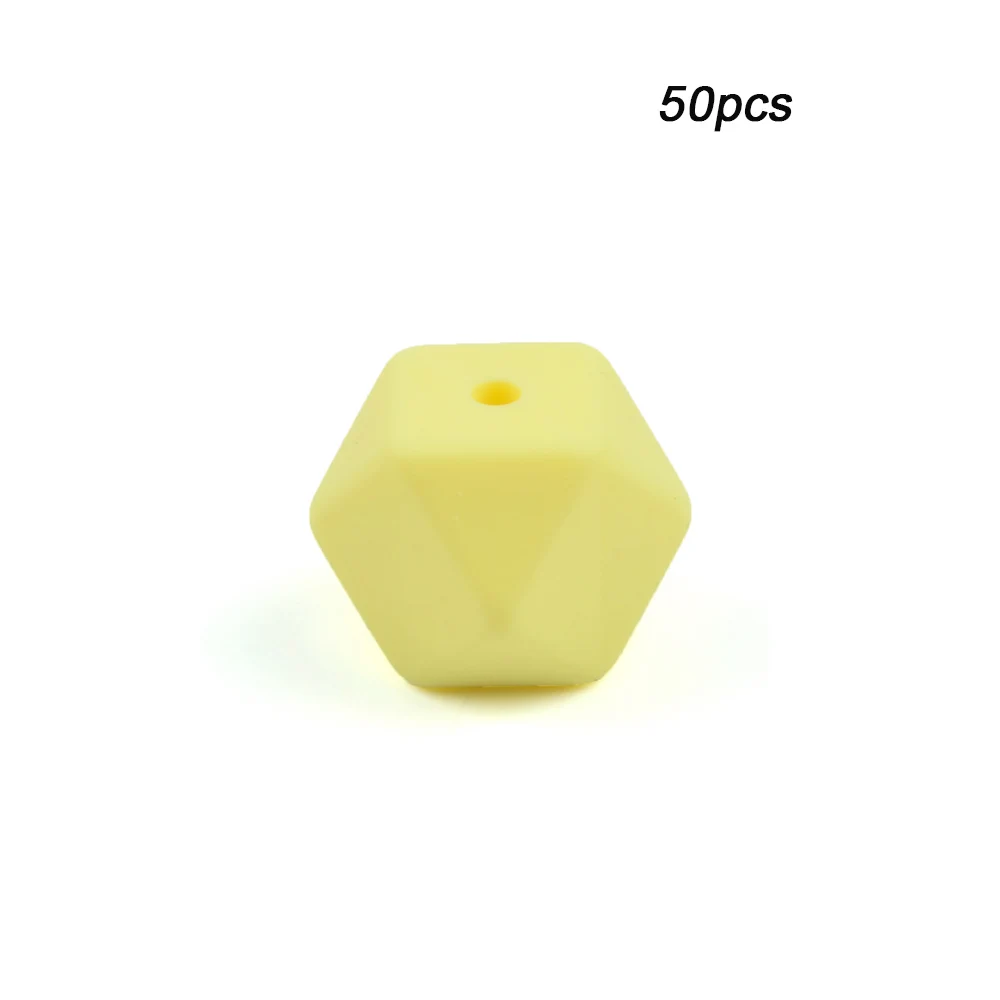 Cream yellow LOFCA 50 шт. Пищевая силиконовая бусина мини шестиугольник зубной прорезыватель для малышей Прорезыватель зубов игрушки Бусы, не содержат Бисфенол А Соска-Подвеска для DIY - Цвет: Cream yellow