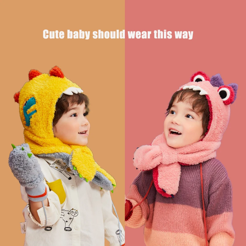 Шапка с капюшоном на осень и зиму для маленьких мальчиков девочек плюс бархатный