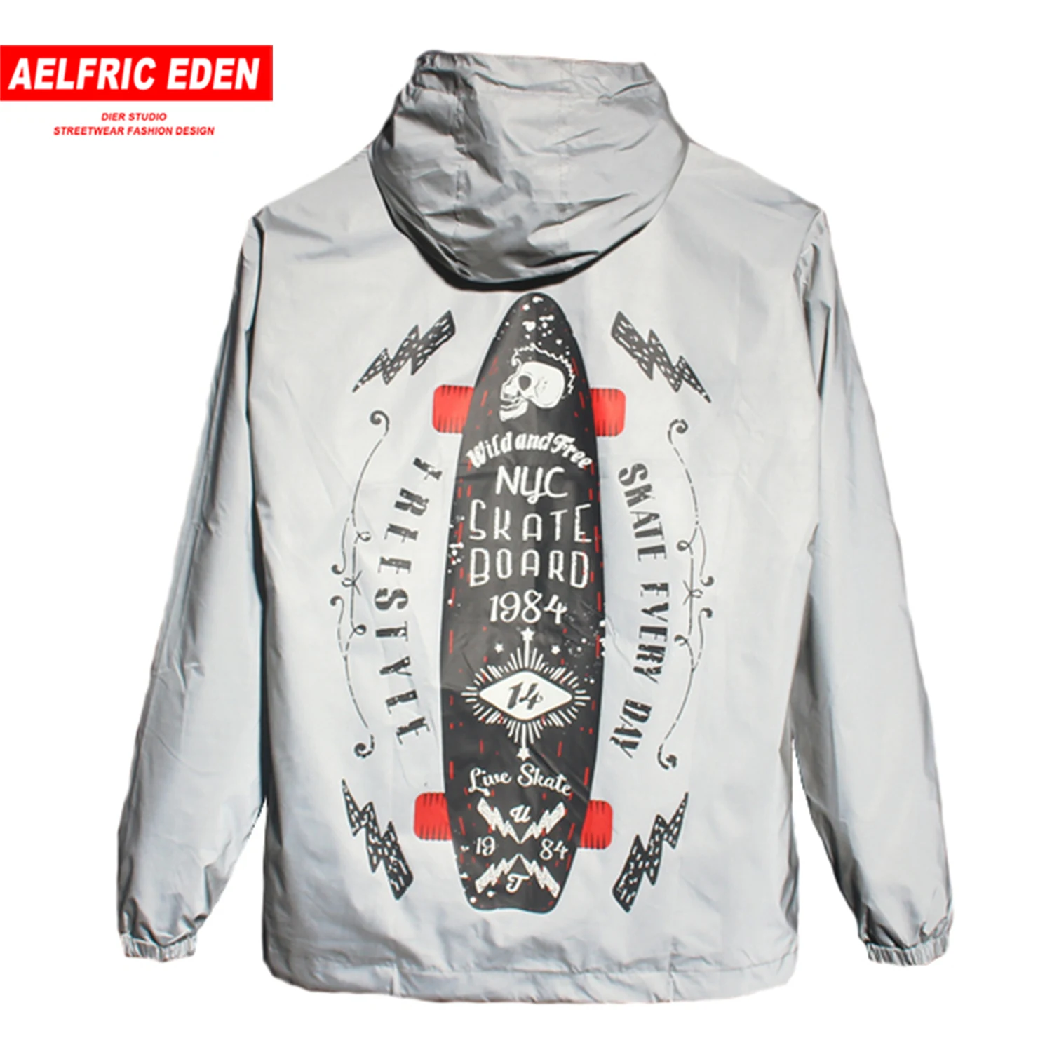 

Aelfric Eden Funny Skateboard Printed Men Jackets 2019 Harajuku Fashion Reflective Trench Hip Hop Casual Cotton Coats Streetwear