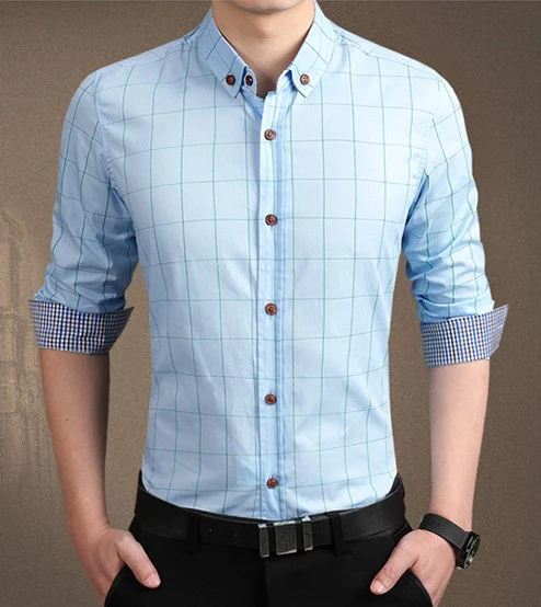 Light Blue Мужская рубашка, приталенная, плюс размер, 5XL 5XL, мужская рубашка, Мужская одежда, рубашка с рукавом VogueLong, Chemise Homme Camisa - Цвет: Light Blue