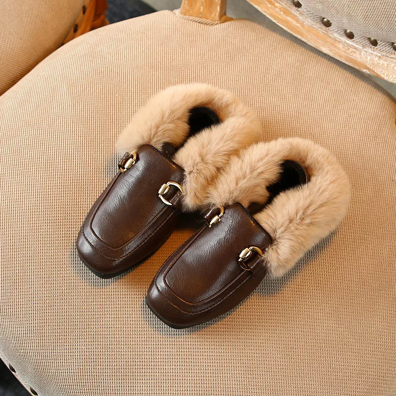 Horsebit/Детские кожаные туфли лоферы с пряжкой; Роскошная брендовая стильная зимняя обувь на плоской подошве для мальчиков и девочек; детская Праздничная обувь - Цвет: Коричневый