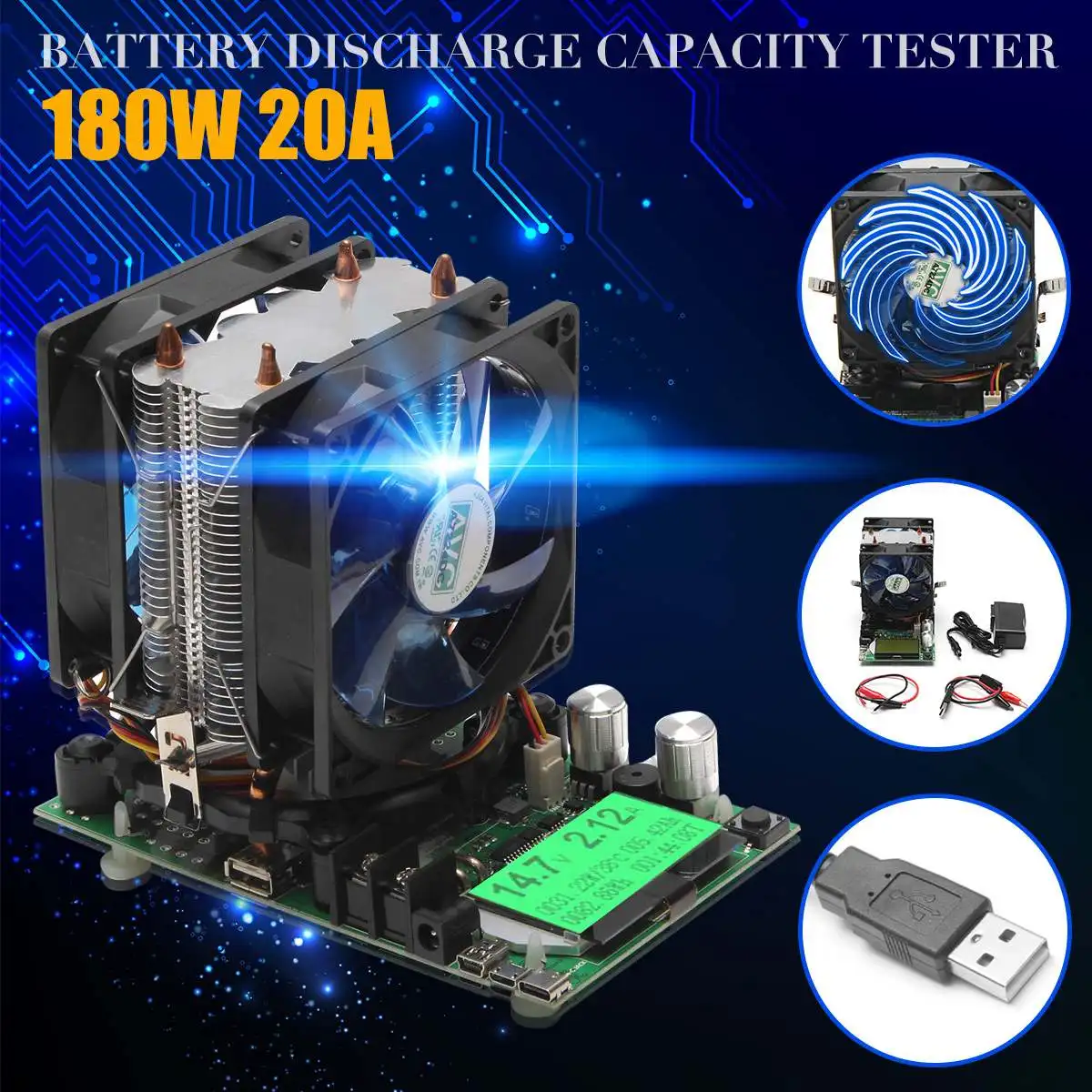 

Professional 200V 20A 180W adjustable Constant Current Electronic Load Battery Discharge Capacity Tester Meter Lead-acid lithium