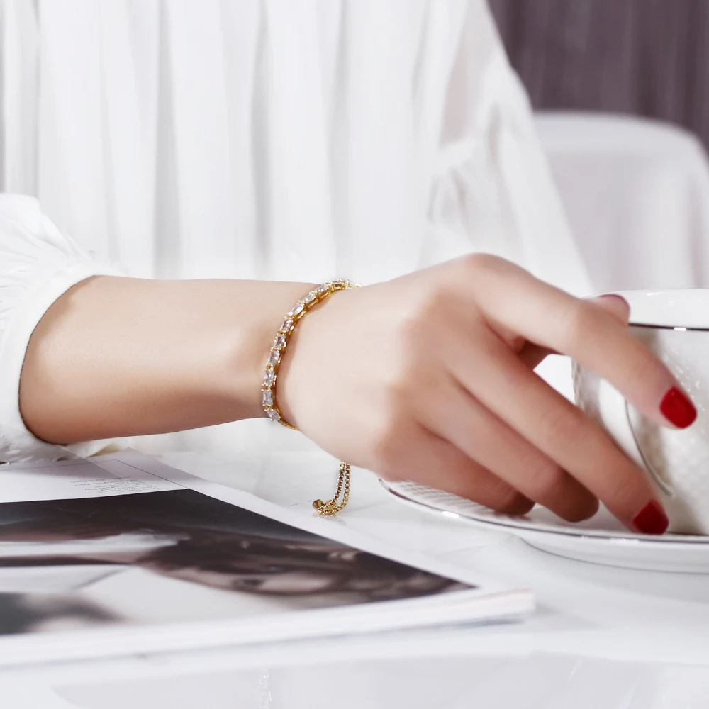 Элегантный браслет с регулируемой длиной alibaba-express pulseras mujer moda Кристальные циркониевые золотые и белые браслеты