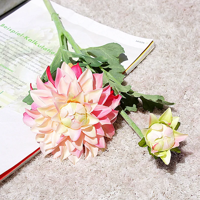 2 головки Dahlias Искусственные цветы Шелковые осенние яркие настоящие на ощупь ромашки искусственные цветы для свадебной вечеринки DIY Украшение Дома Цветочный - Цвет: Розовый