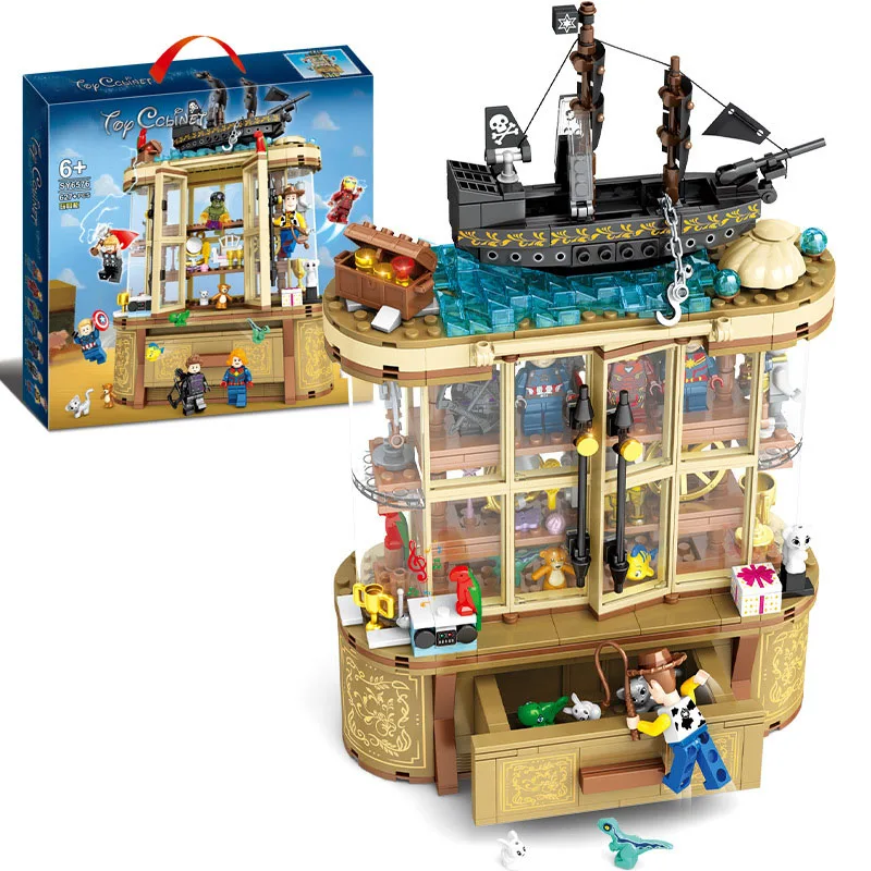 

Toys Children Street View Movie Collection Display Cabinet Model Kit Educational Assembling Building Block Bricks Kids Gift T28