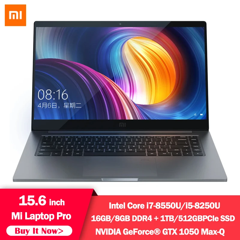 Original Xiaomi Notebook Pro 15.6 inch GTX 1050 Max-Q 4GB GDDR5 Laptop i7-8550U/i5-8250U 1TB / 256G SSD Game Office Computer