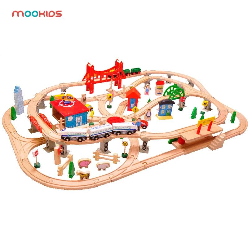 

Mookids Creative toys children's educational toys kids like very 130 Wooden track can be matched with electric small train set