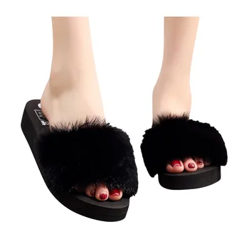 

Summer Women Slippers Cotton Non-Slip Casual Shoes Outdoor Flip Flops Beach Slippers Ladies' Home Plush Flats Shoes @C05