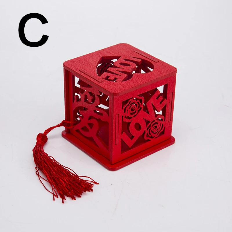 Tassel Candy Storage Box For Wedding Party Vintage Chinese Red Wooden Hollow Box Chocolate “Chinese Love”Container - Цвет: C-6.5x6.5cm