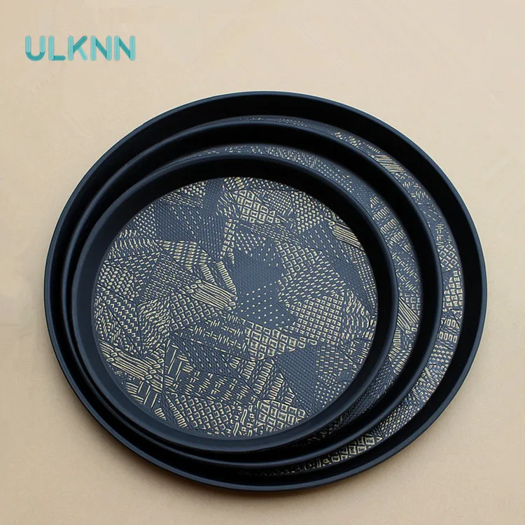 

The Round Serving Tray for Hotel/Home Skid European Black Kungfu Tea Cup PP Plastic Plate Teaboard Storage Service Plate