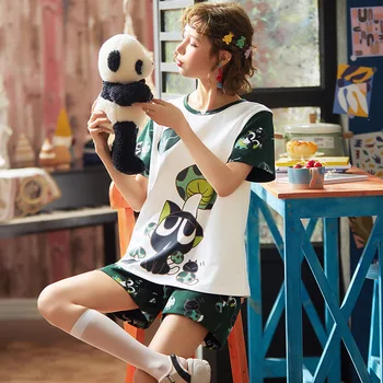 

2020 Summer Casual Style Women's Cotton Short-Sleeved Shorts Pullover Pajamas Tops Wholesale Cheap Price Pigiama Donna Estate