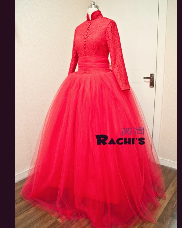 Романтический Casamento; lace vestido de noiva мусульманские Длинные рукава с высоким воротом, держащих букет невесты на свадьбе, свадебное платье платья для матери невесты