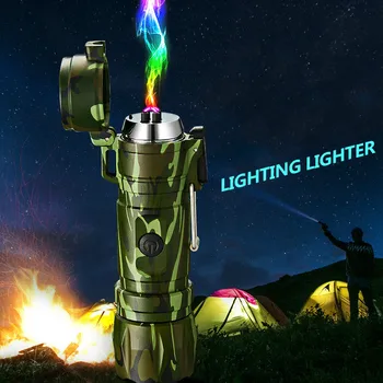 

LED Flashlight Waterproof Dual Arc Cigarette Lighter USB Rechargeable Lighter Electronic Plasma Lighters Outdoor Tools Gift Men