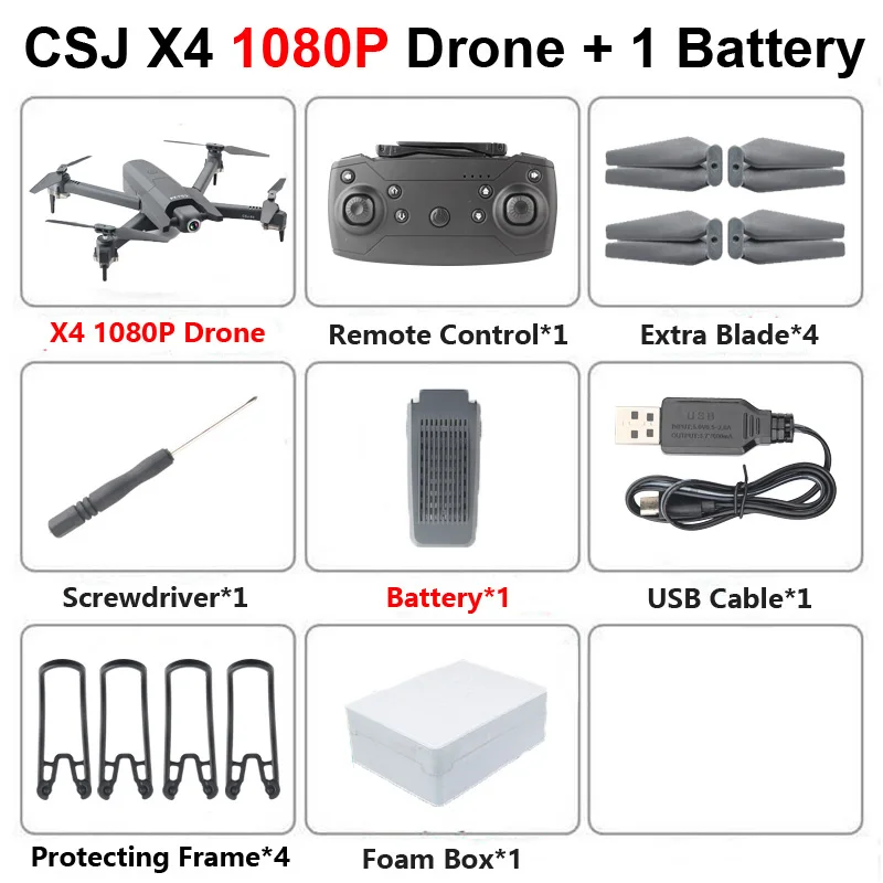 CSJ X4 складной Профессиональный Дрон с HD 4K камерой WiFi FPV широкоугольный оптический поток RC Квадрокоптер Вертолет игрушки SG106 E520S - Цвет: 1080P 1Battery Foam