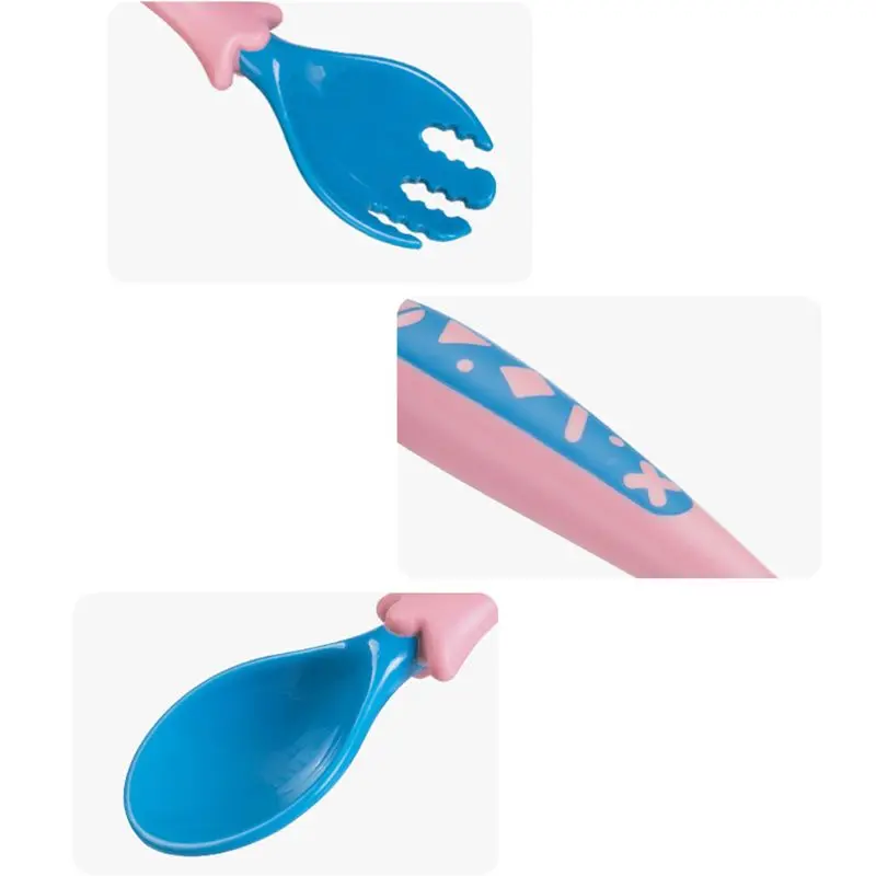 1 Set Baby Feeding Spoon Fork Set Travel Safe Case Toddler Easy Grip Training Spoon BPA FREE