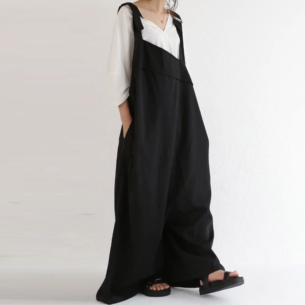 Jumpsuit Loose Women Black  Beige 2020 Summer Korean Janpan  Wide Legs Female Rompers Jumpsuits Casual Style Jumpsuits
