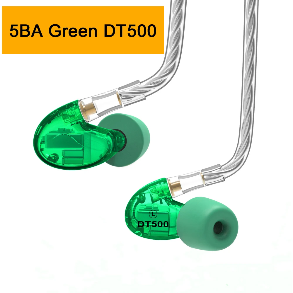 NICEHCK DT600 6BA/DT500 5BA/DT300 3BA привод в ухо наушник 6/5/3 уравновешенного якоря Съемная MMCX спортивные hifi-наушники - Цвет: 5BA Green DT500