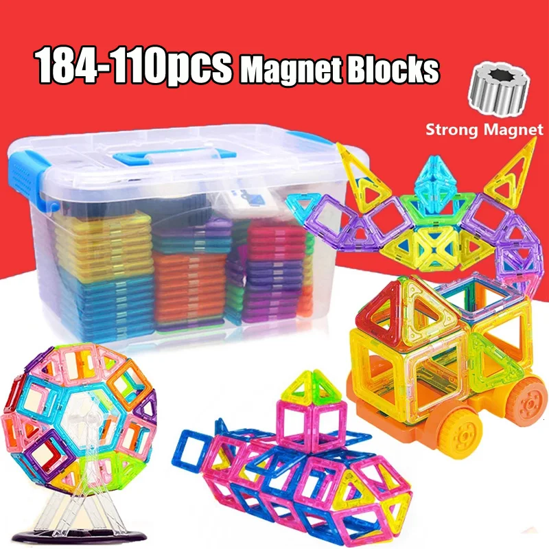 Magnetic Building Blocks 110-184pcs Mini Size Constructor Magnet Designer Set Model Educational Toys for Children Gift