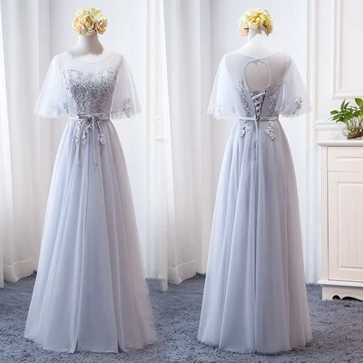 819B MNZ-9858Z# платье подружки невесты новые зимние рождественские платья средней длины с длинными рукавами г. Бледно-лиловый на шнуровке для девочек - Цвет: 819B