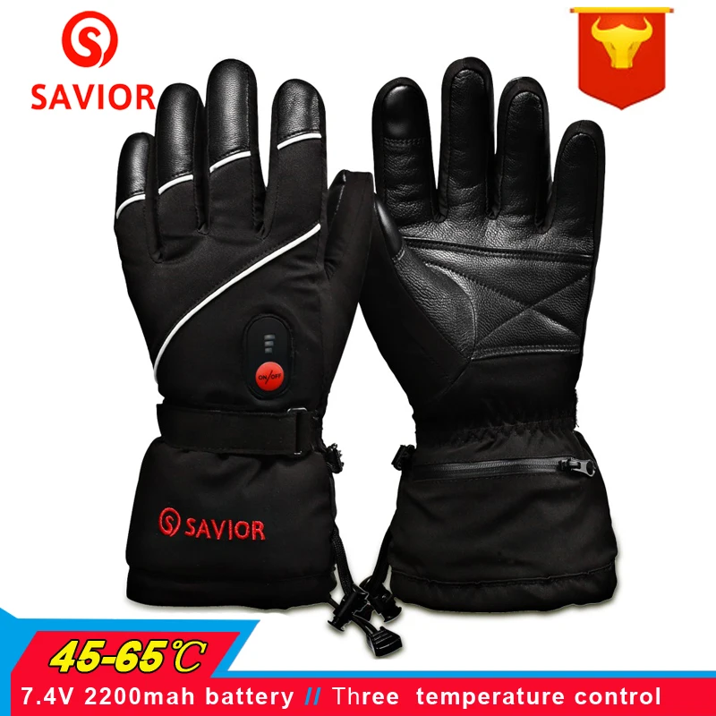 

SAVIOR 7.4V Motorcycle Electric Rechargeable heated Gloves Waterproof Skiing Cycling Winter Warm Gloves heated 3 levels control