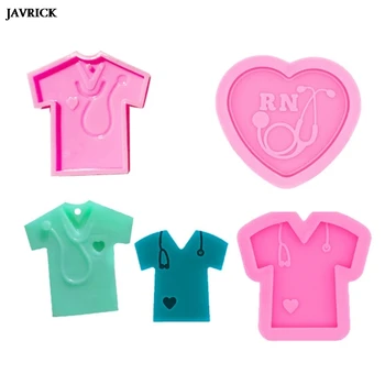

Crystal Epoxy Resin Molds Nurse Shirt Love Heart Stethoscope Keychain Pendant Silicone Mold DIY Crafts Key Chain Jewelry Making