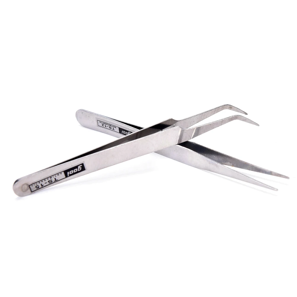 2 uds pinzas de acero inoxidable Clip puntiagudos cabeza recta y cabezal acodado pinzas de extensión de pestañas herramienta de Arte de uñas