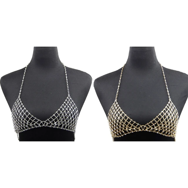 2024 Top Sexy Beach Bra Chain Gold Body Jewelry Nightclub Rave