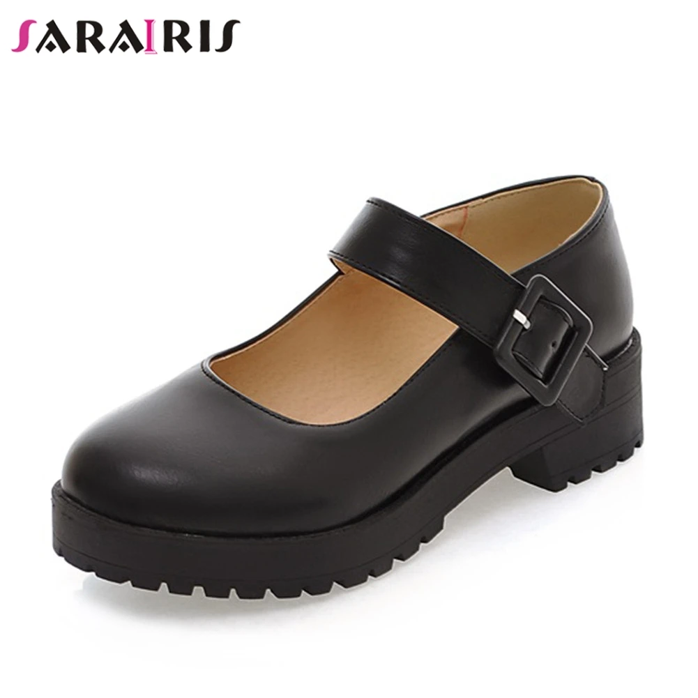 SARAIRIS gran tamaño 34-43 nuevo ancho 4 cm tacones zapatos de salón Mary Jane mujeres elegante superficial zapatos mujer Casual Oficina dama otoño bombas