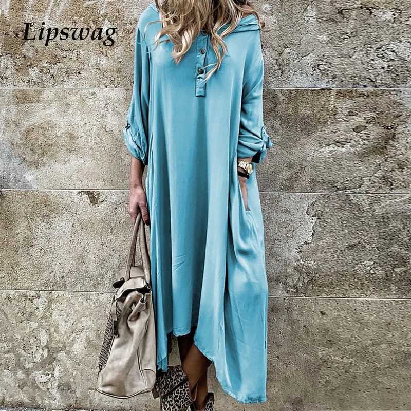 

Lipswag 3XL Casual Long Sleeve Irregular Maxi Dress Women Autumn Plus Size O Neck Long Party Dress Vintage Pocket Dress Vestidos