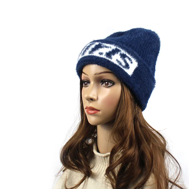 Женская шапка, зимняя шапка, теплая вязаная Осенняя Лыжная уличная шапка, аксессуар для девочек-подростков - Цвет: Синий