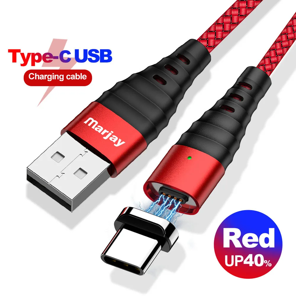 Магнитный кабель Marjay Micro usb type C Быстрая зарядка QC 3,0 Micro usb type-C магнитное зарядное устройство USB C для iphone huawei xiaomi кабель - Цвет: Red Type C Cable