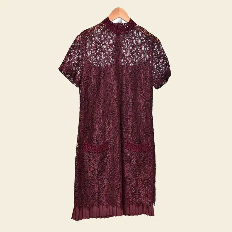 

2019 New Ladies Runway Wine Red Lace Dresses