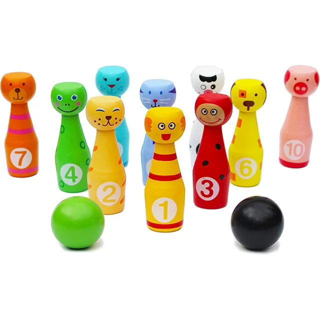 US $16.58 Childrens bowling Games Wooden Toys ParentChild Games NineColumn Game Set with Animal Faces and 