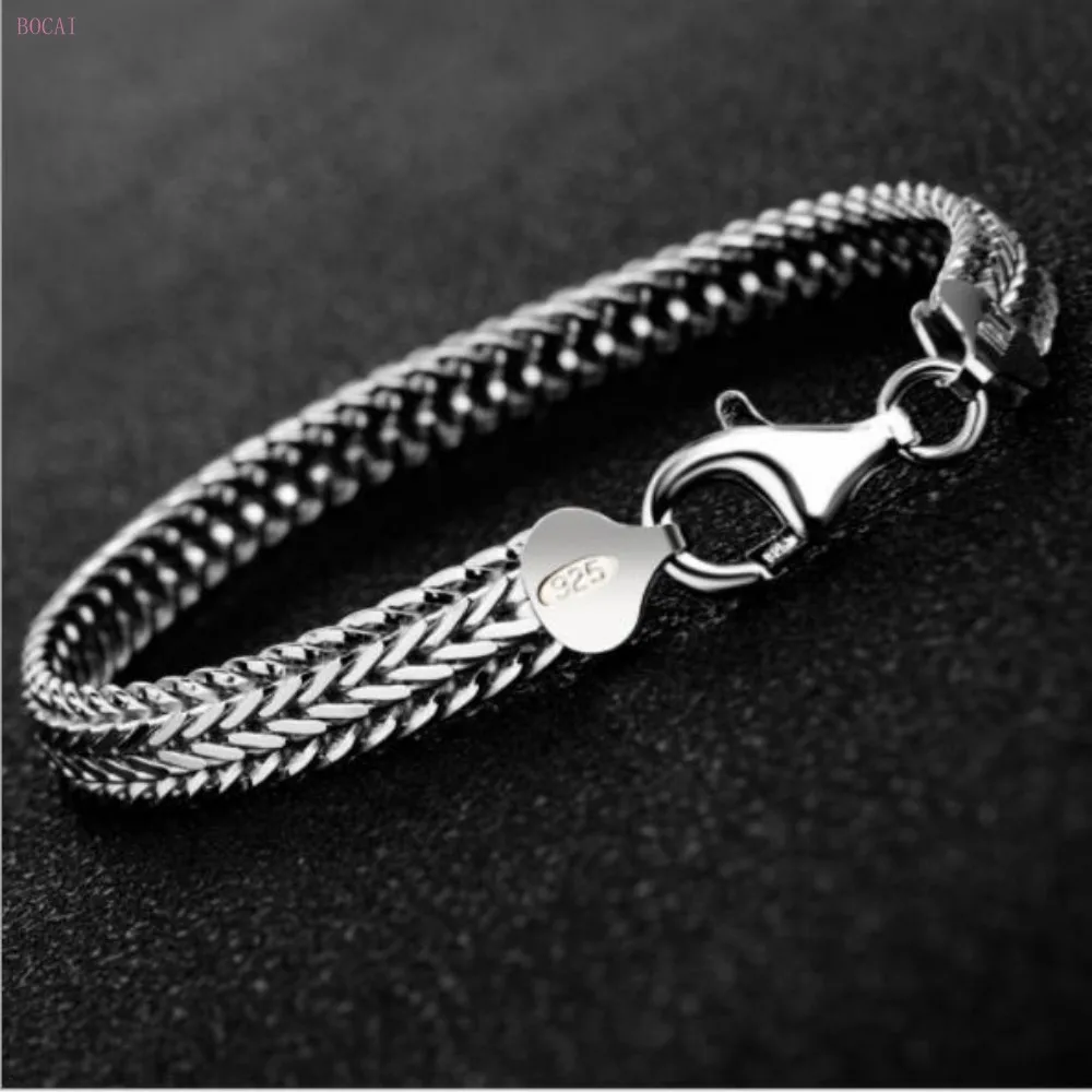 S925 Sterling Silver Bracelet men's punk style simple personality wide whip Bracelet men's sterling bracelet for men