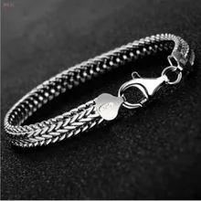 S925 Sterling Silver Bracelet men's punk style simple personality wide whip Bracelet men's sterling bracelet for men