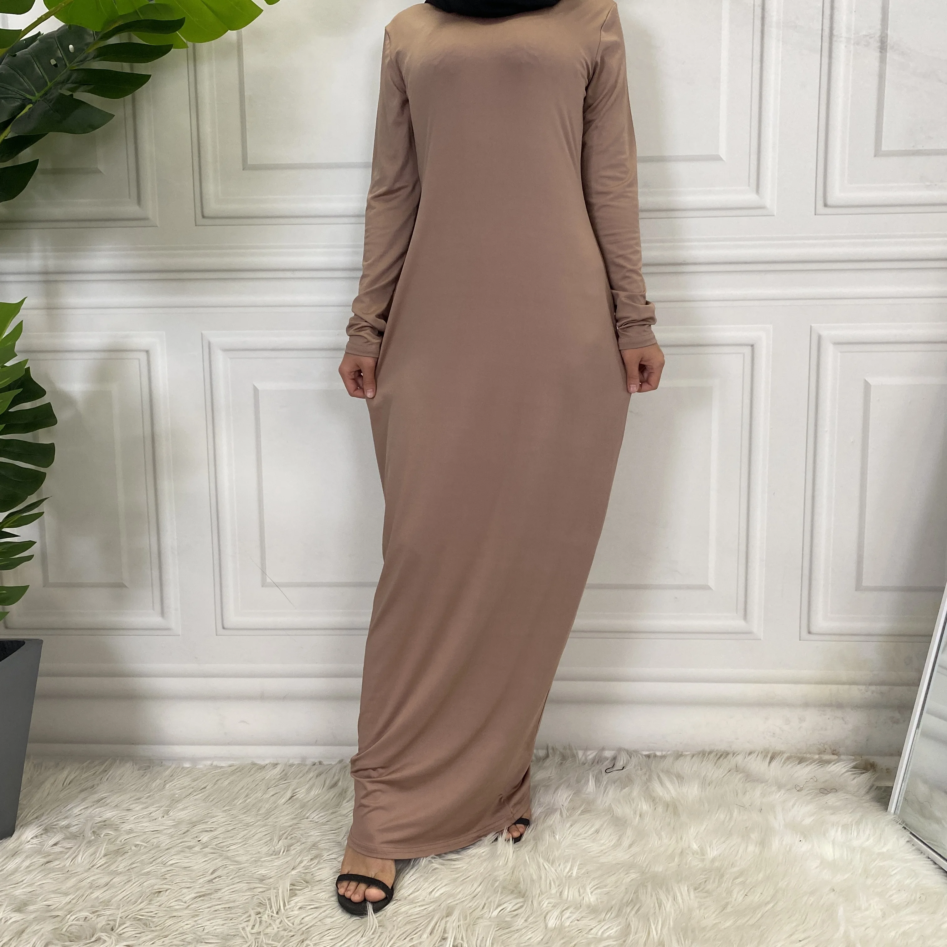 Summer Skirt For Ladies New Inner Dress Muslim Casual Dress For Women Clothing Islamic Abaya Long Sleeve Maxi Slim Inner Dress
