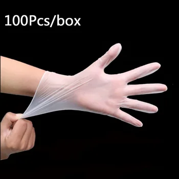 

CN 100Pcs/box Transparent PVC Disposable Gloves For Dishwashing/Kitchen /Latex/Rubber/Garden Gloves Universal For Home Cleaning