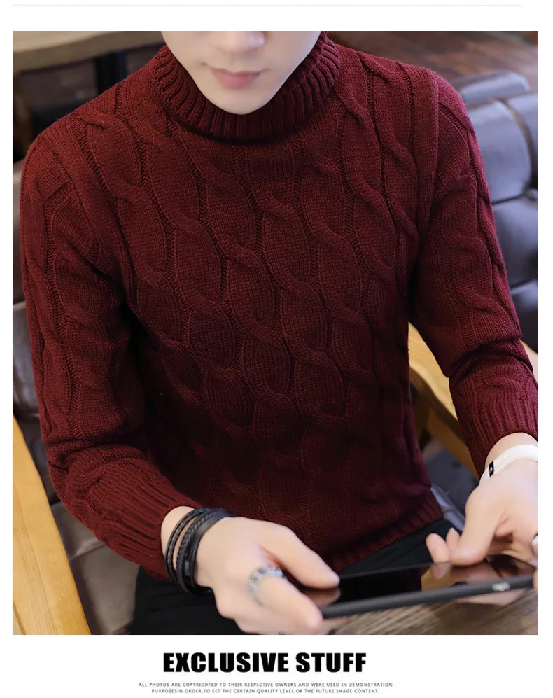 Осенний тонкий мужской свитер с высоким воротником мужской вязаный пуловер в клетку свитера Повседневный высокий трикотажный кардиган свитер Топы