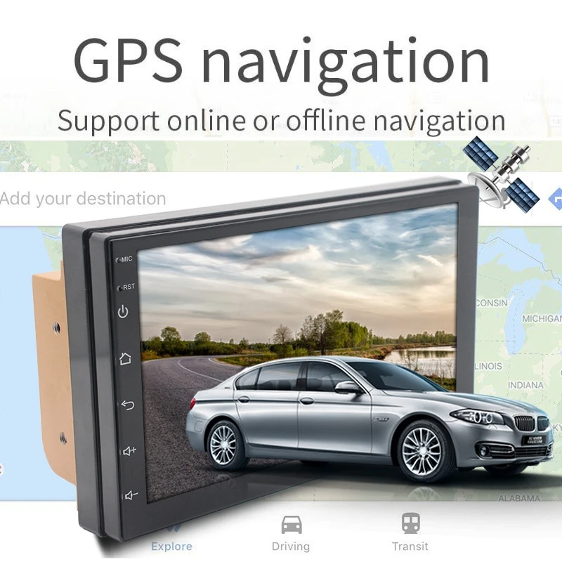 Clearance 7Inch 2 DIN Android 8.0 Car Multimedia Universal Player Car GPS Navigation Integrated Machine Smart 2.5D Tempered Screen Bluetoo 10