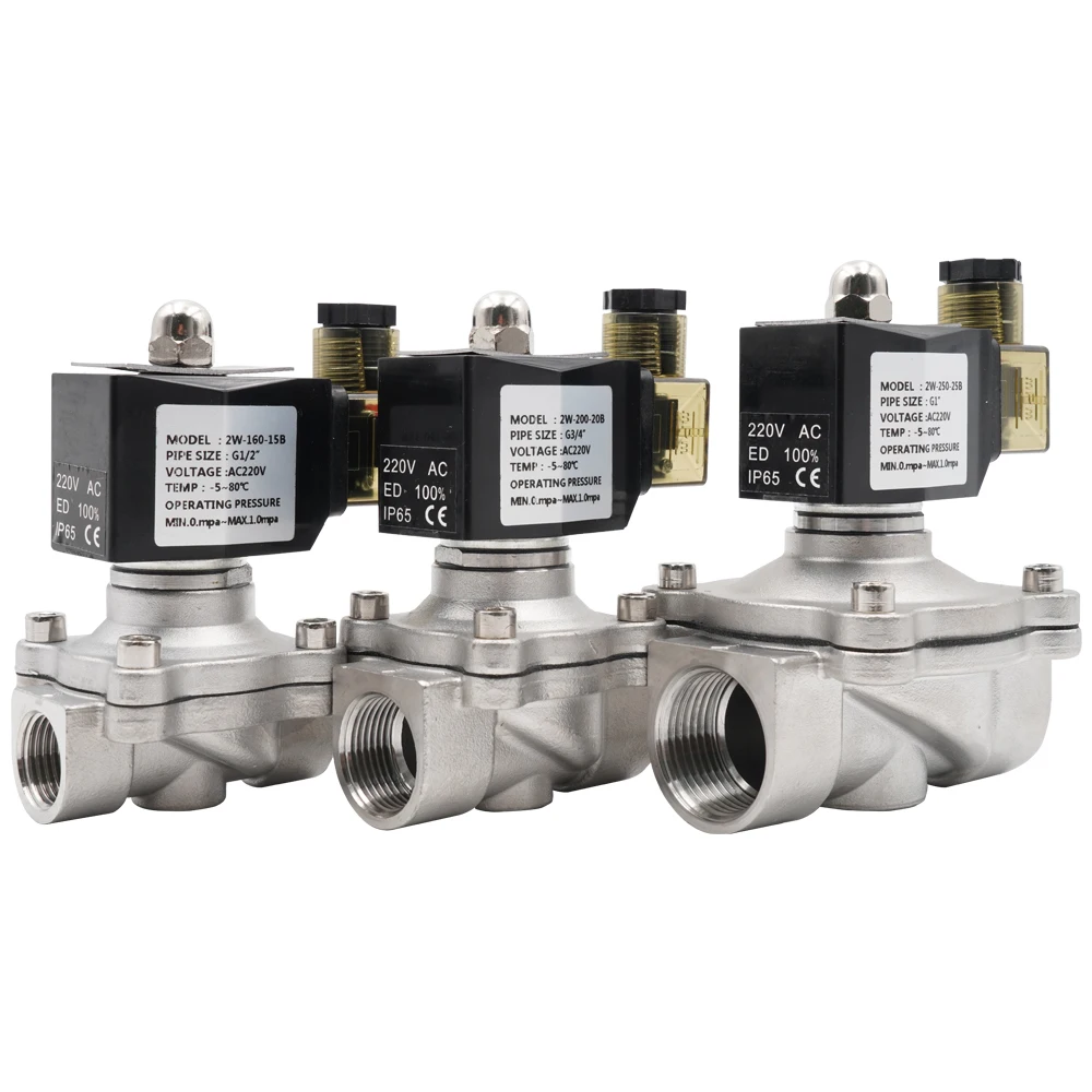 G3/8" to G2",Normally Closed Solenoid Valve,304 Stainless Steel Water Oil Valves,Moisture Proof,AC 110V 220V 380V 24V,DC 12V 24V