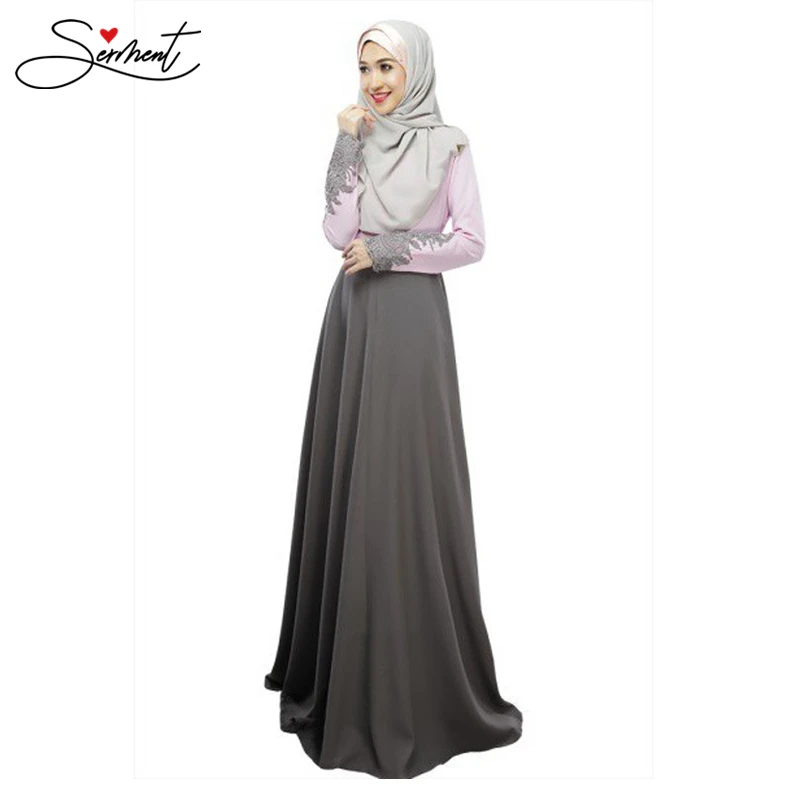 

SERMENT Autumn New Muslim Official Party Evening Dress Long Sleeves and Lace High Neck Satin Floor-length Free Custom Made